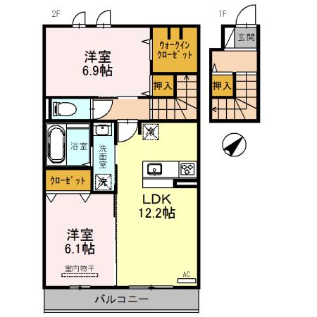 グランソレイユ(2LDK/2階)の間取り写真