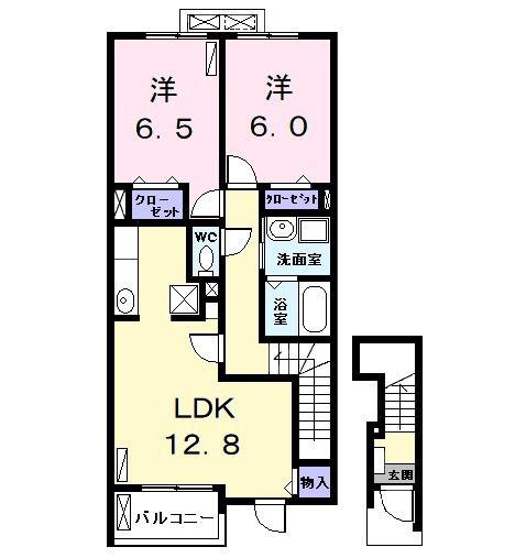 サンパティー B(2LDK/2階)の間取り写真