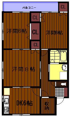 フラットA(3DK/2階)の間取り写真