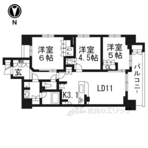 ソルレヴェンテ四条大宮(3LDK/4階)の間取り写真