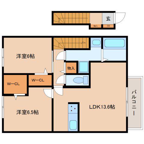当麻寺MKコートV(2LDK/2階)の間取り写真