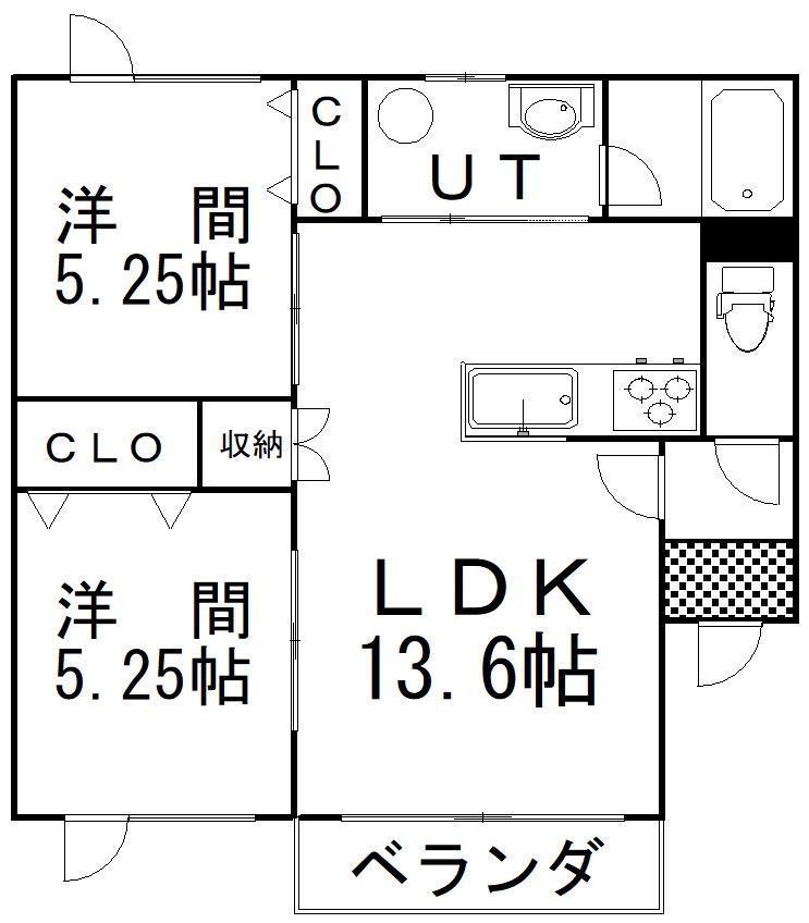 JR根室本線 釧路駅 バス乗車時間:30分 最寄りバス停で下車 徒歩7分 3階建 築15年(2LDK/3階)の間取り写真