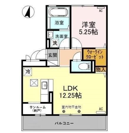 ユニ ステイ壱番館B棟(1LDK/1階)の間取り写真
