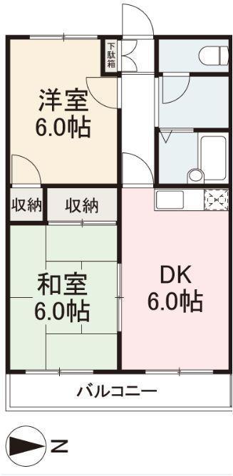 グローリー国分寺(2DK/3階)の間取り写真