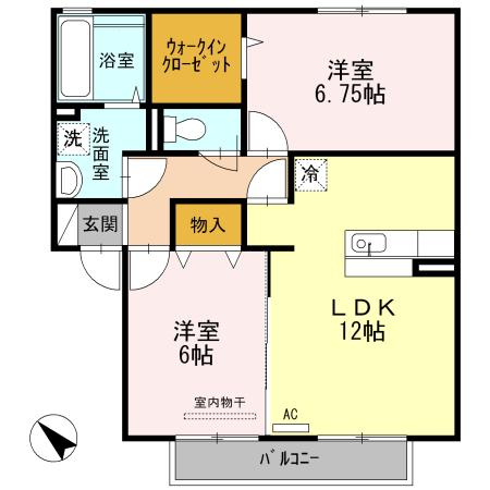 グランドールA棟(2LDK/2階)の間取り写真