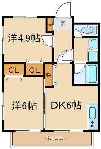 ケヤキノショウB(2DK/2階)の間取り写真