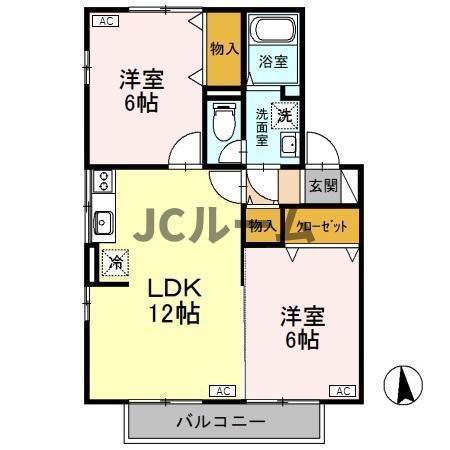 シャンド・フルールA棟(2LDK/2階)の間取り写真