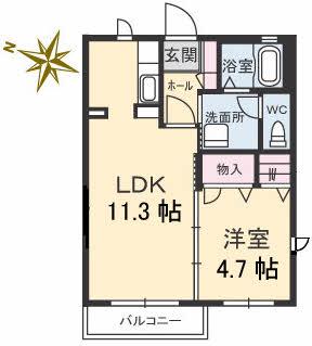 シャーメゾン岩鼻III(1LDK/1階)の間取り写真