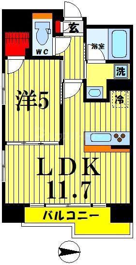 都営大江戸線 森下駅(東京) 徒歩5分 8階建 築14年(1LDK/6階)の間取り写真