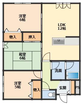 マンションフェリス(3LDK/1階)の間取り写真
