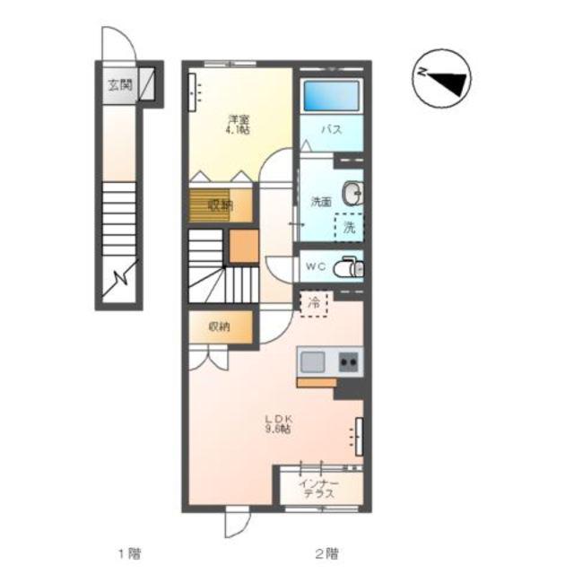 新潟市西区上新栄町アパート(1LDK/2階)の間取り写真
