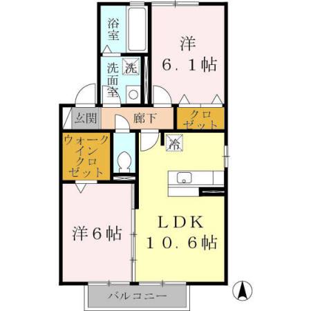 ヴィスタリアハイムC(2LDK/2階)の間取り写真