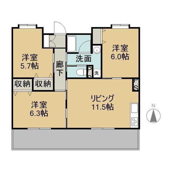 西焼津メゾン小石川(3LDK/2階)の間取り写真