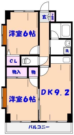 アミュゼ壱番館(2DK/5階)の間取り写真