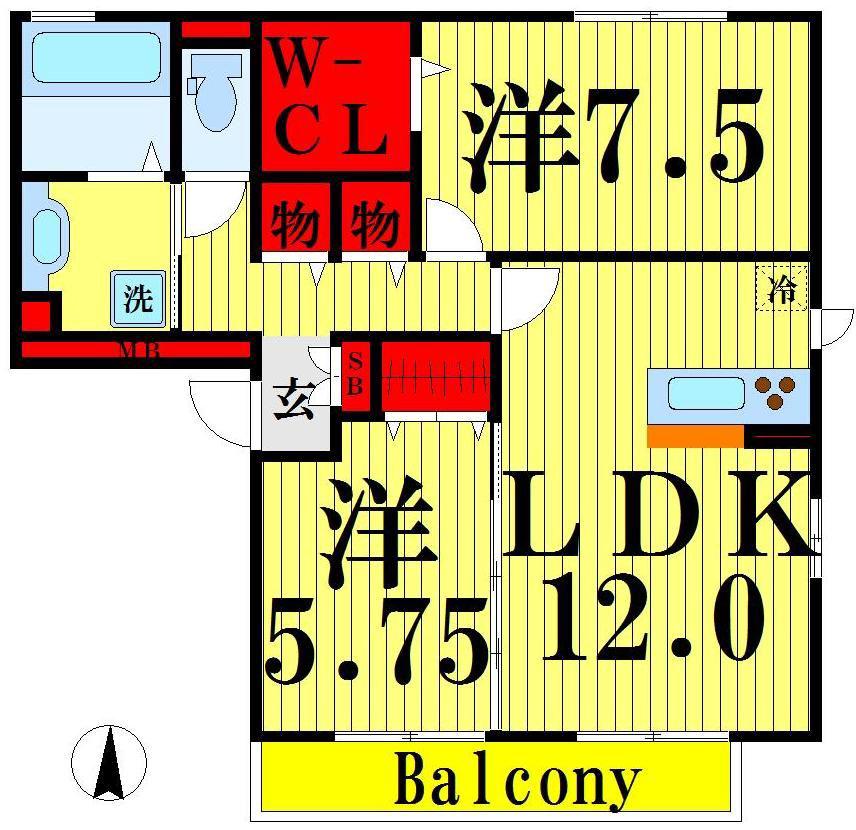グランパティオB(2LDK/3階)の間取り写真