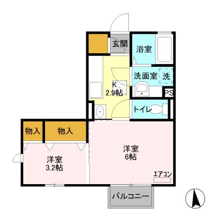 ヴィティス A(2K/2階)の間取り写真
