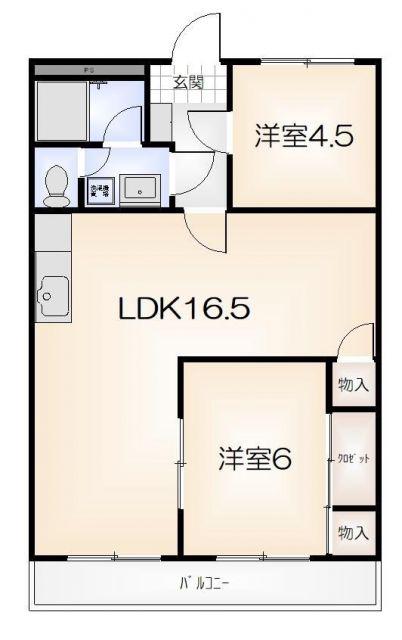 東洋ハイツ(2LDK/4階)の間取り写真
