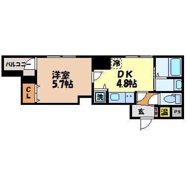 クオーレ賑町(1DK/7階)の間取り写真