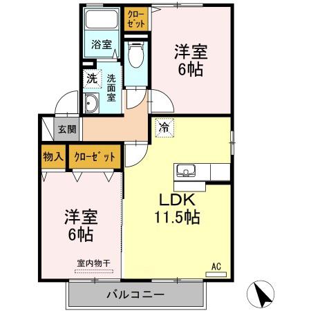ハミングバードC棟(2LDK/2階)の間取り写真