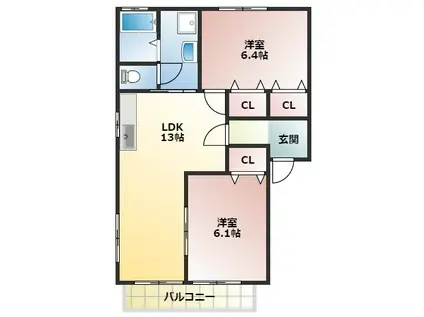 メゾンけやき(2LDK/2階)の間取り写真