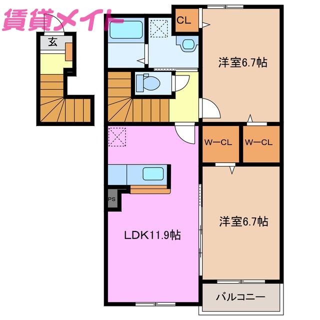 ステラK・I(2LDK/2階)の間取り写真