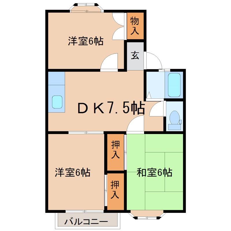サニーフィールド(3DK/2階)の間取り写真