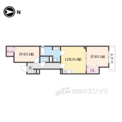 クリエオーレ天理(2LDK/1階)の間取り写真