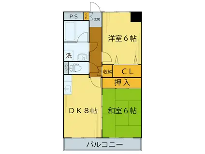 カサデ米ケ袋(2LDK/1階)の間取り写真