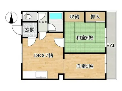 春日ハイツA・B(2DK/2階)の間取り写真