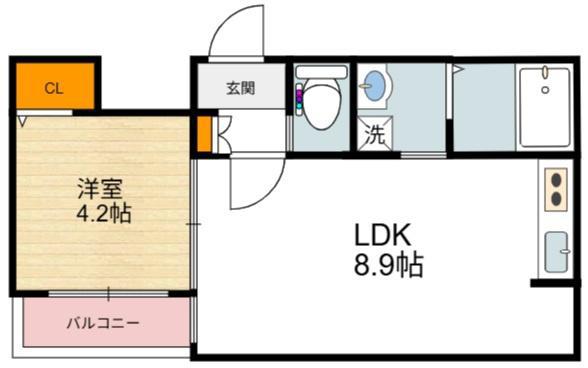 AIA難波南(1LDK/1階)の間取り写真