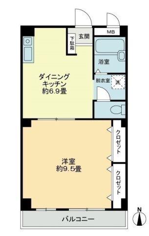 フィネス新開(1DK/3階)の間取り写真