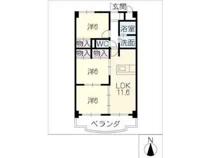 パークサイド琵琶里(3LDK/3階)の間取り写真