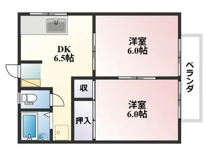 コーポハイセレント貫(2DK/1階)の間取り写真