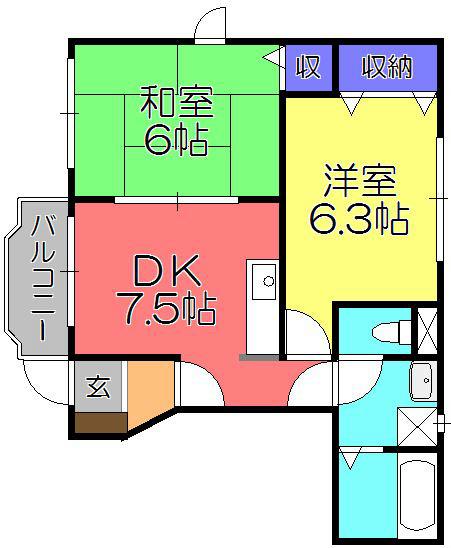 カルフールII(2DK/1階)の間取り写真