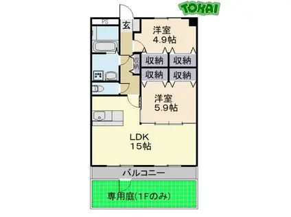 風の杜 2号館(2LDK/1階)の間取り写真