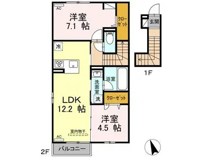 AVENIR五代町II(2LDK/2階)の間取り写真