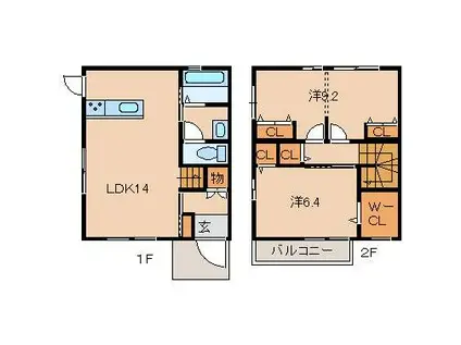 ラ・フェリオ鳴神(2LDK/1階)の間取り写真