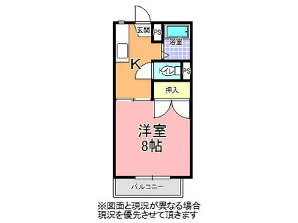 Fコーポ(1DK/2階)の間取り写真