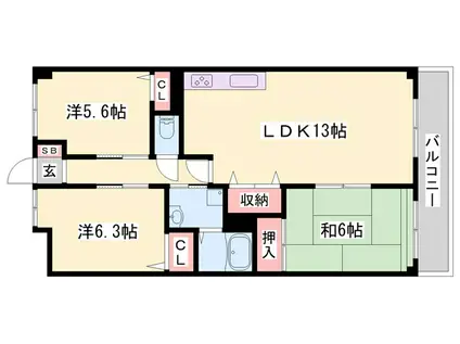 レジデンスドゥミルドゥ(3LDK/5階)の間取り写真