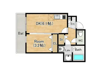 ジーメゾン泉が丘アクア(1DK/1階)の間取り写真