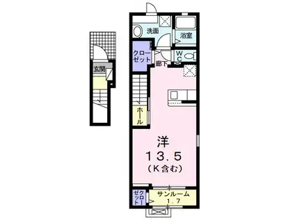 エクラテラス B(ワンルーム/2階)の間取り写真