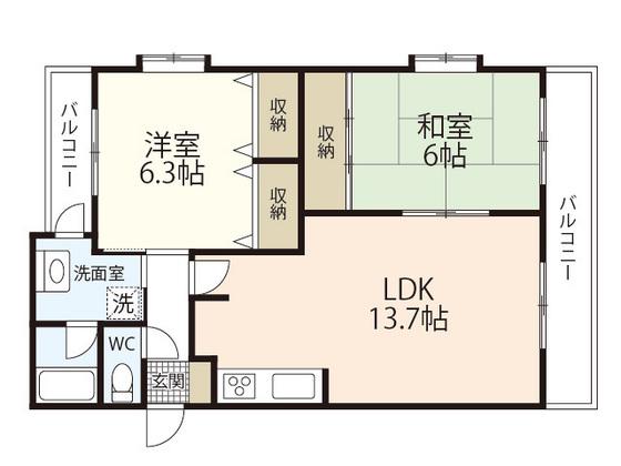 サンリバー(2LDK/2階)の間取り写真