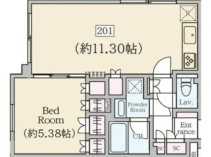 レーヴレジデンス初台(1LDK/2階)の間取り写真