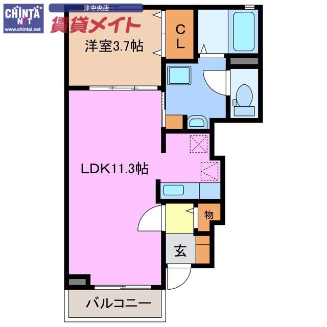 エスペランサ・津B(1LDK/1階)の間取り写真