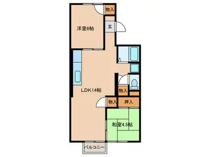 新緑とそよ風のラテII(2LDK/1階)の間取り写真