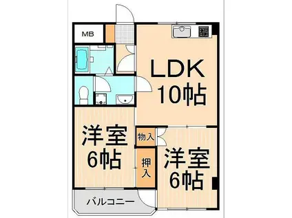 コーポ柳川(2LDK/3階)の間取り写真
