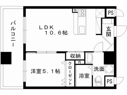 レジディア熊本辛島(1LDK/10階)の間取り写真