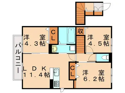 セジュールKOGAIIIA棟(3LDK/2階)の間取り写真