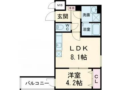 BADGE島泉(1LDK/3階)の間取り写真