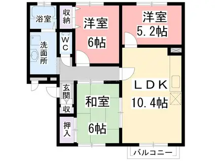 メルベーユMA棟(3LDK/1階)の間取り写真